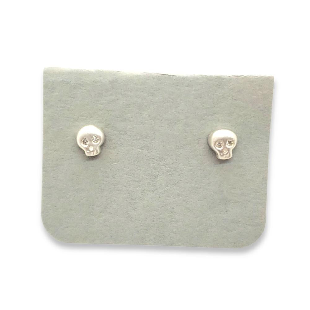 Earrings - Diamond-Eyed Tiny Skull Studs in Sterling Silver by Michelle Chang