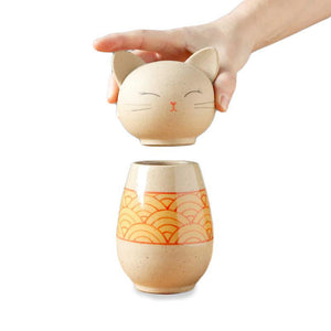 Kokeshi Kitty Jar - Citrus Wave (Yellow Orange) by Jennifer Fujimoto