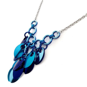 Necklace - Reversible V Feather Cascade (Chicago Blues) by Rebeca Mojica