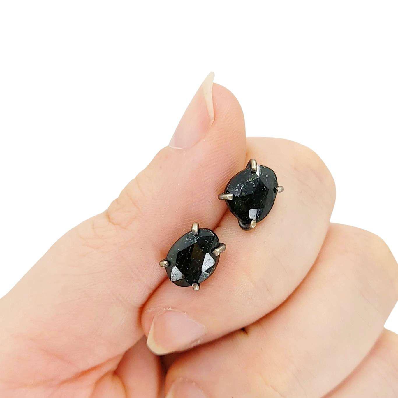 Earrings - Celeste Studs (Black Tourmaline) by Three Flames Silverworks