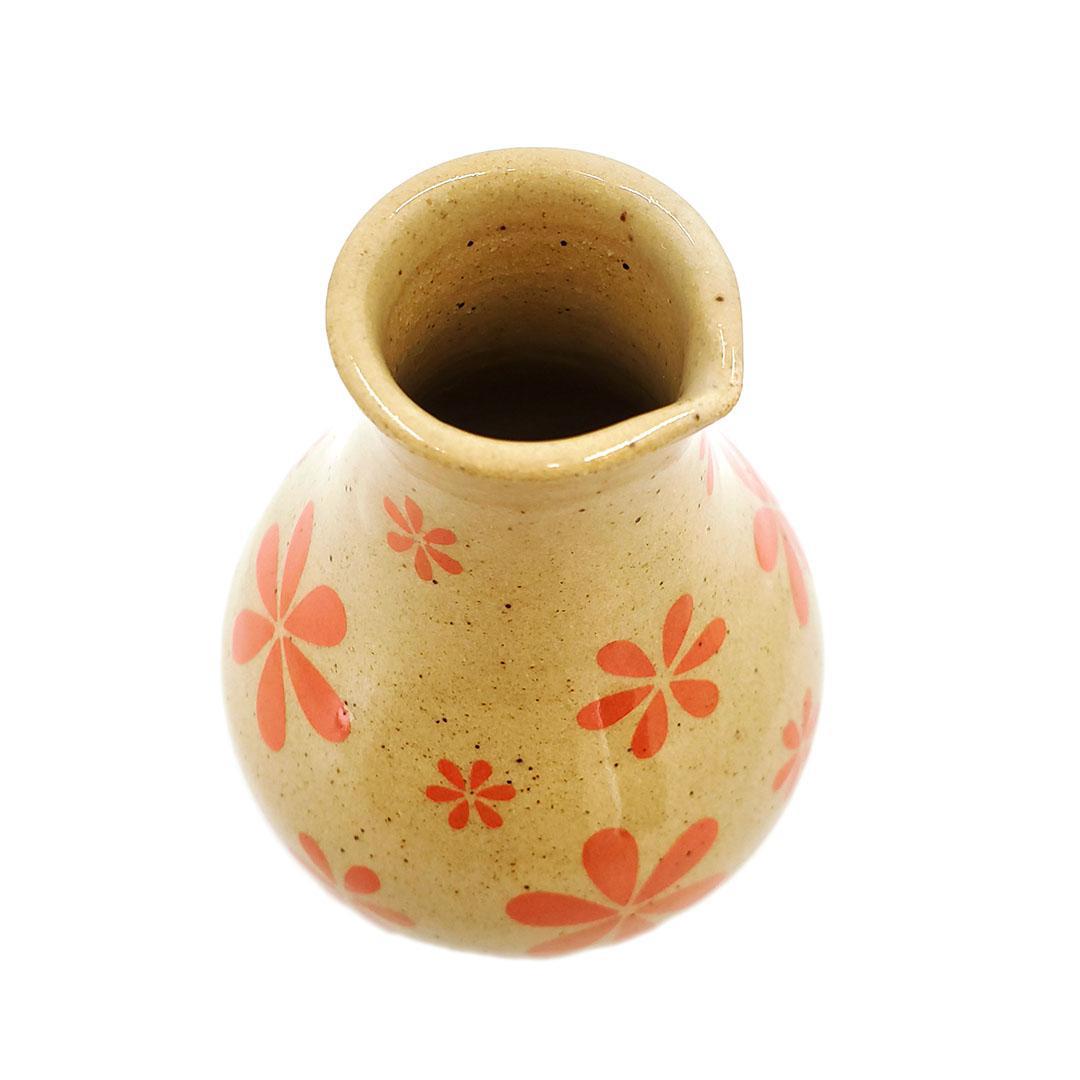 Vase - Small Pitcher (Red-Orange Floral) by Jennifer Fujimoto