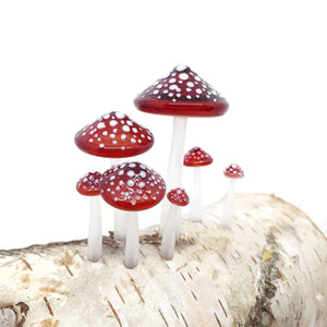 Lamp - Wide Birch Log with Mushrooms in Red by Sage Studios