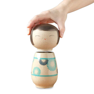 Kokeshi Jar - Kiku Chrysanthemum (Blue Floral) by Jennifer Fujimoto