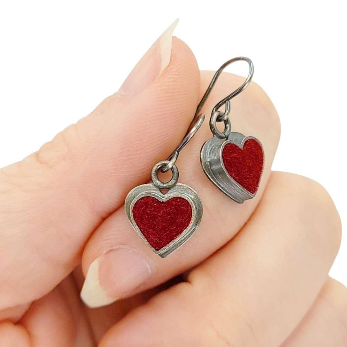 Earrings - Small Heart Drops (Cranberry Red) by Michele A. Friedman
