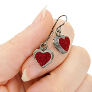 Earrings - Small Heart Drops (Cranberry Red) by Michele A. Friedman