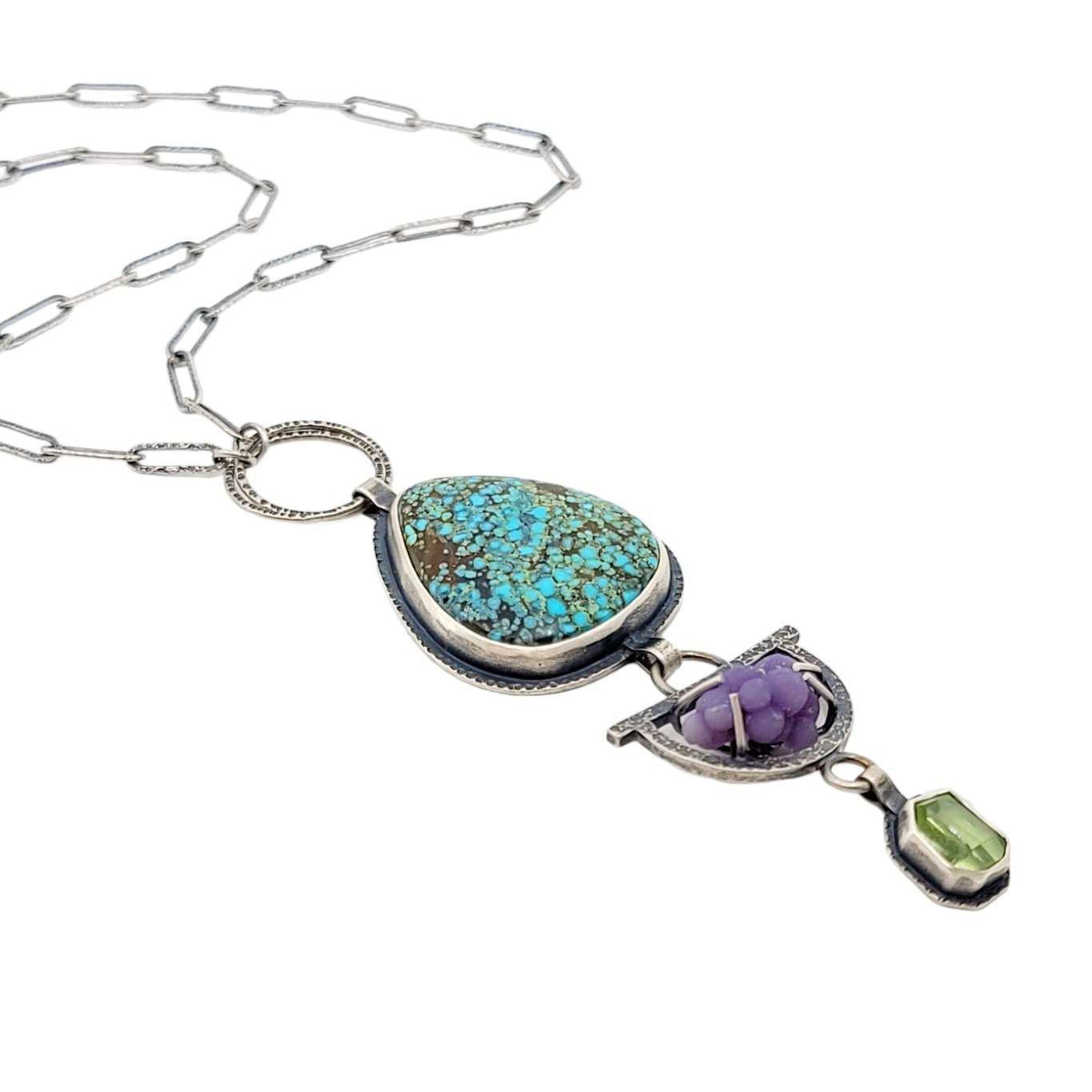 Necklace - Turquoise Botryoidal Chalcedony Peridot Statement OOAK by Allison Kallaway