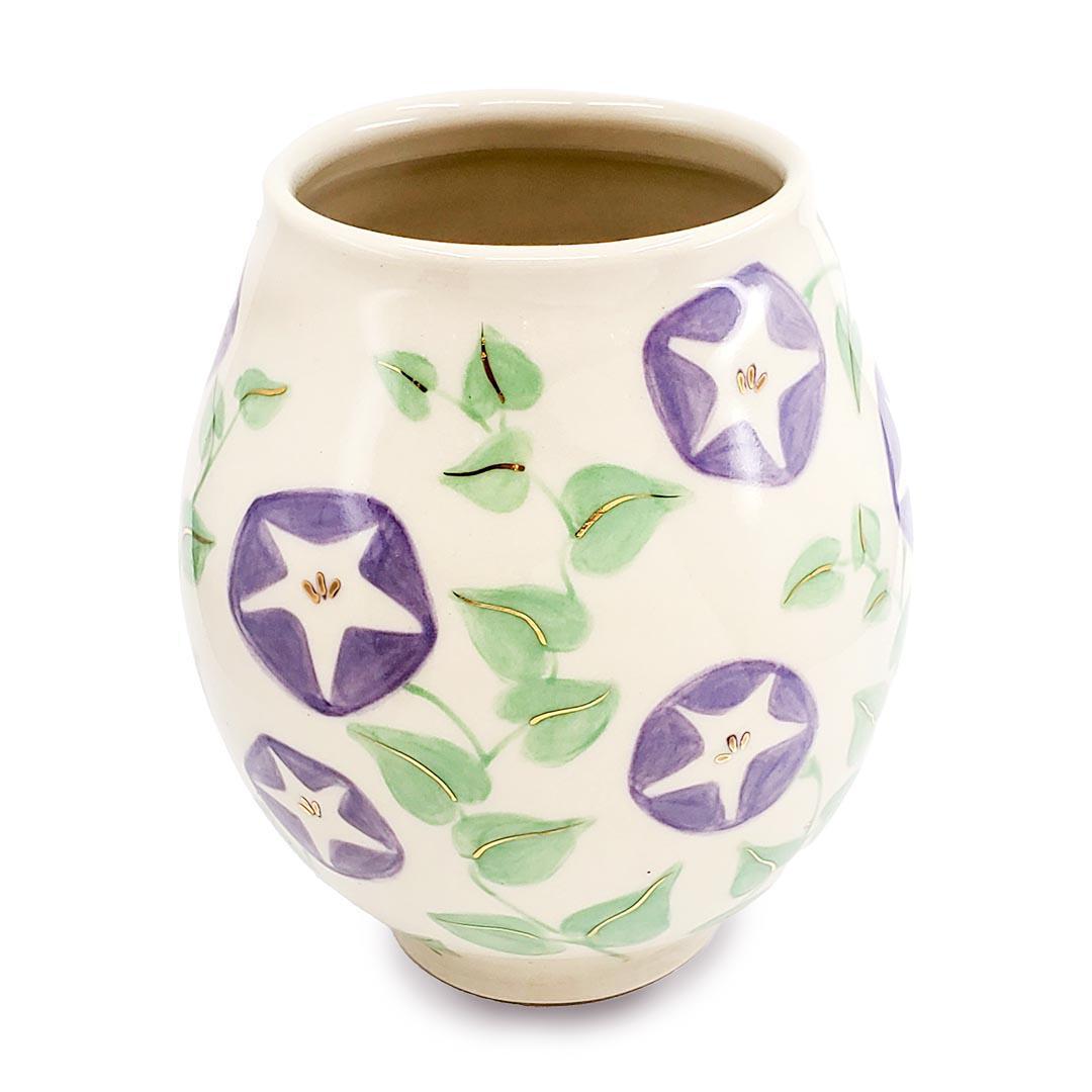 Vase - Rounded Wide Mouth (Morning Glory, 22k Gold Luster) by Jennifer Fujimoto