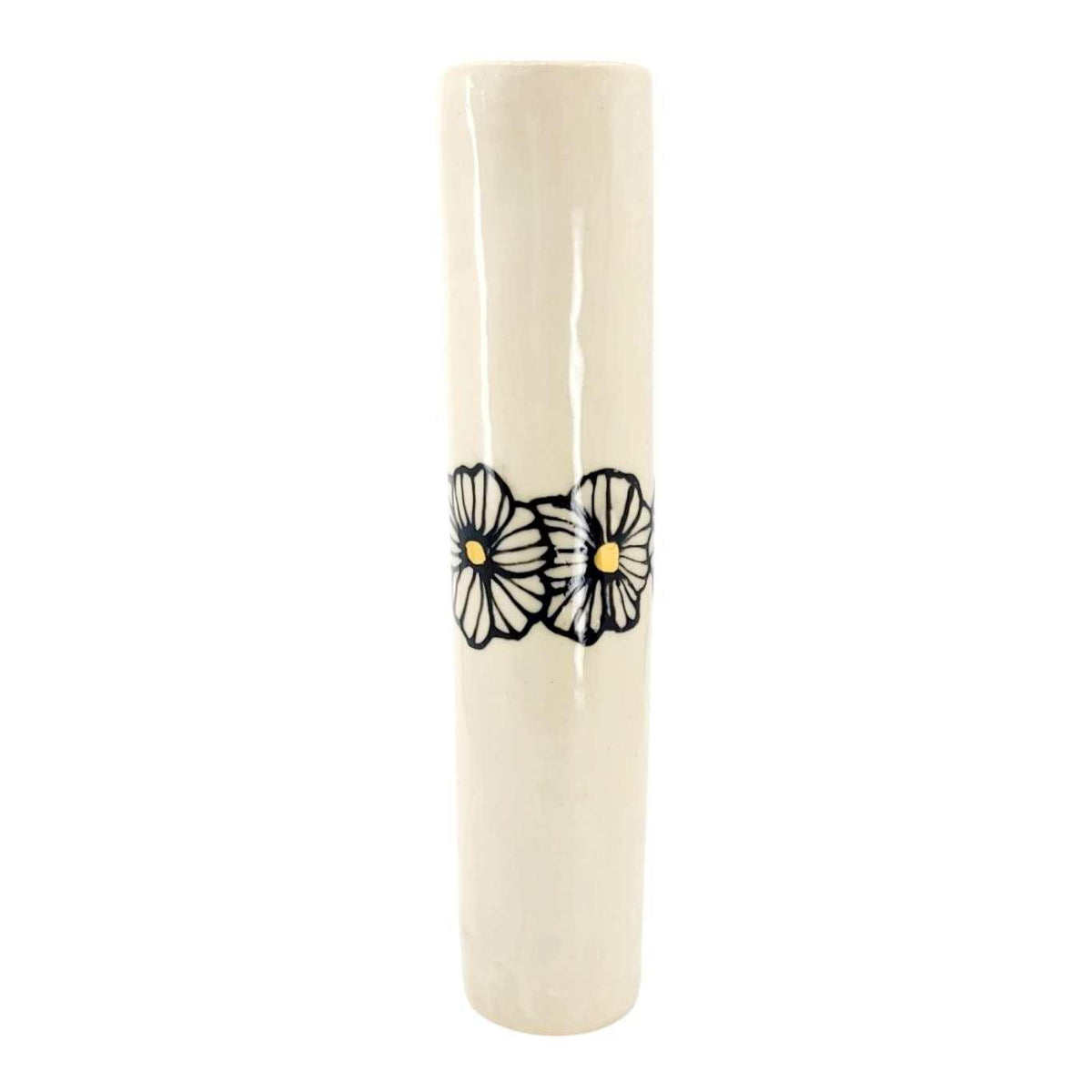 Vase - 8in Floral Cylinder with 22k Gold Accents by Hsieh Clay SF
