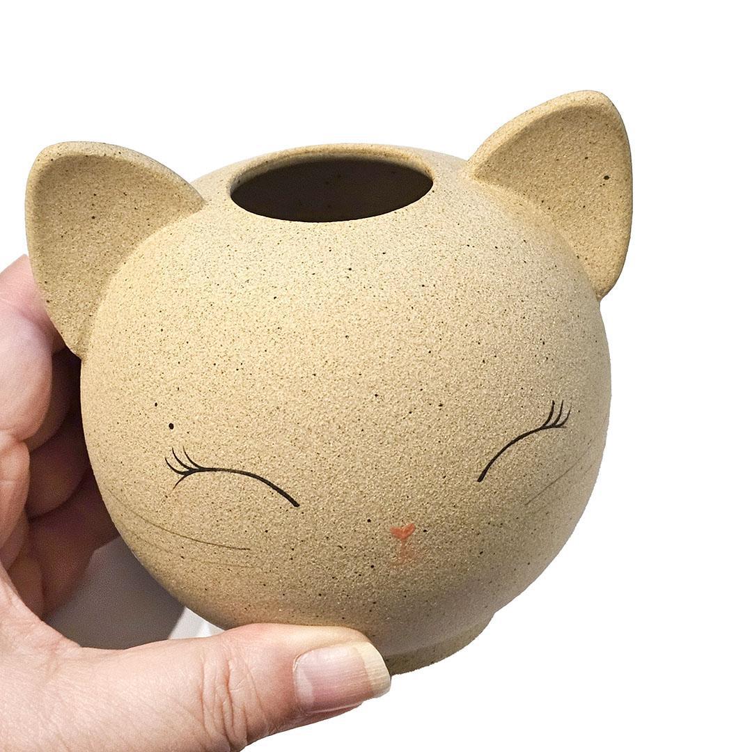 Vase - Cheerful Kitty Cat by Jennifer Fujimoto