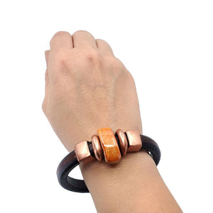 Bracelet - Midnight Sun in Black Leather with Copper and Ceramic by Diana Kauffman Designs