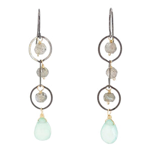 Earrings - Triple Stacked Circles (Labradorite, Chalcedony) by Calliope Jewelry