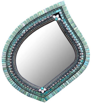 Mosaic Mirror - 16x18in Leaf in Seafoam by Zetamari Mosaic Artworks