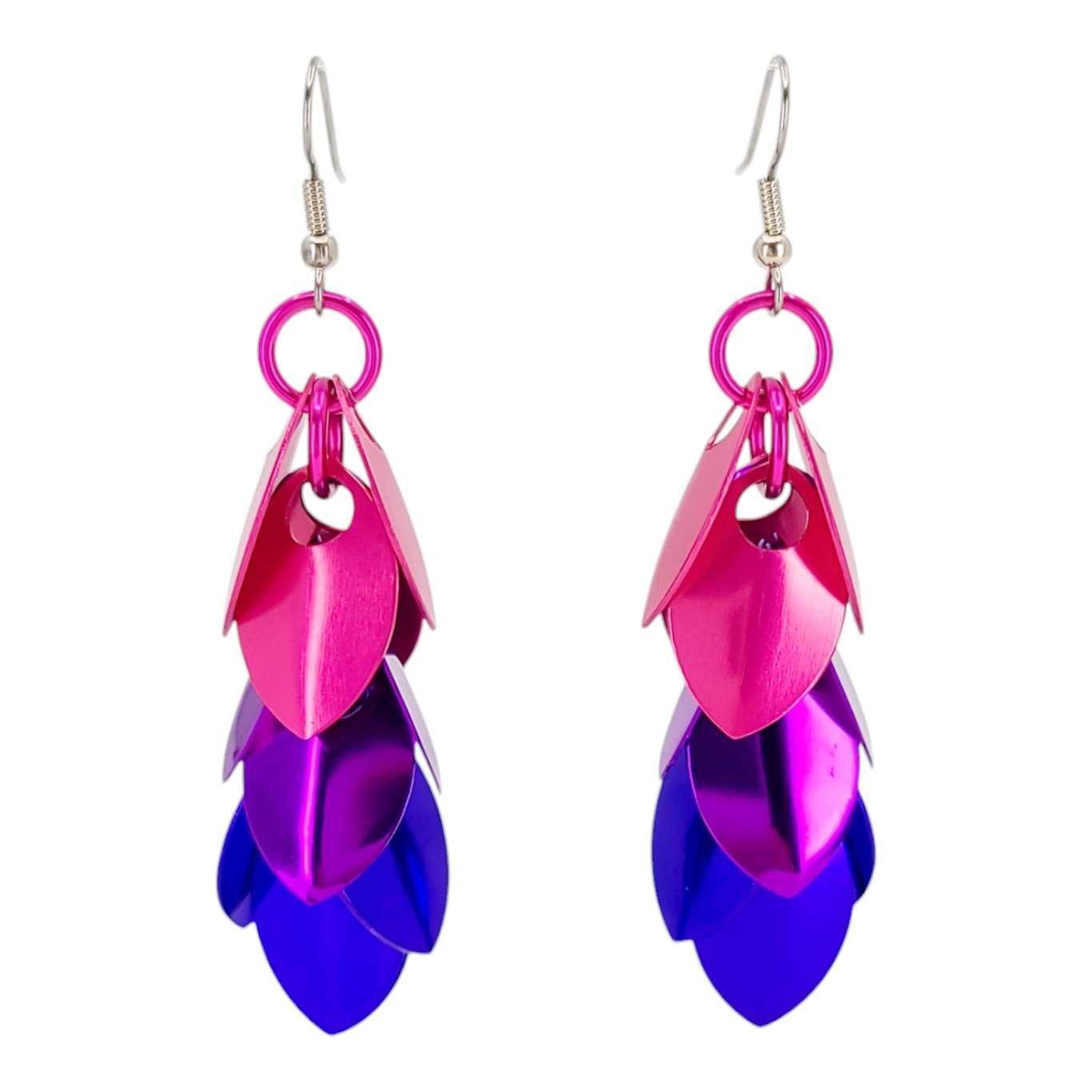 Earrings - Long Feather Cascade (Petunia) by Rebeca Mojica