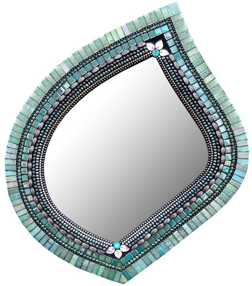 Mosaic Mirror - 22x24in Leaf in Seafoam by Zetamari Mosaic Artworks
