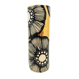 Vase - 10in Floral Cylinder with 22k Gold Accents by Hsieh Clay SF