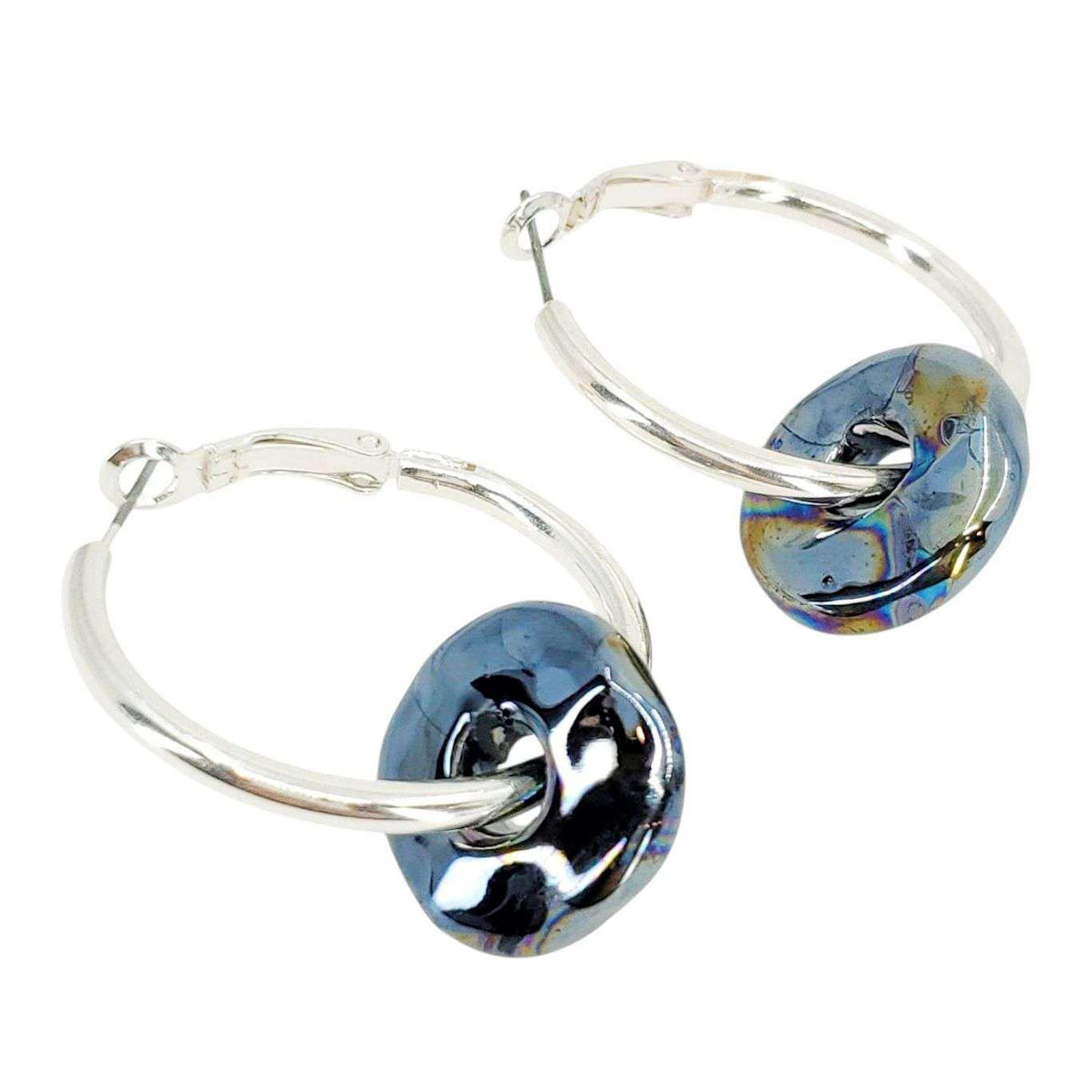 Earrings - Ceramic Ring Hoops (Black Sea) by Diana Kauffman
