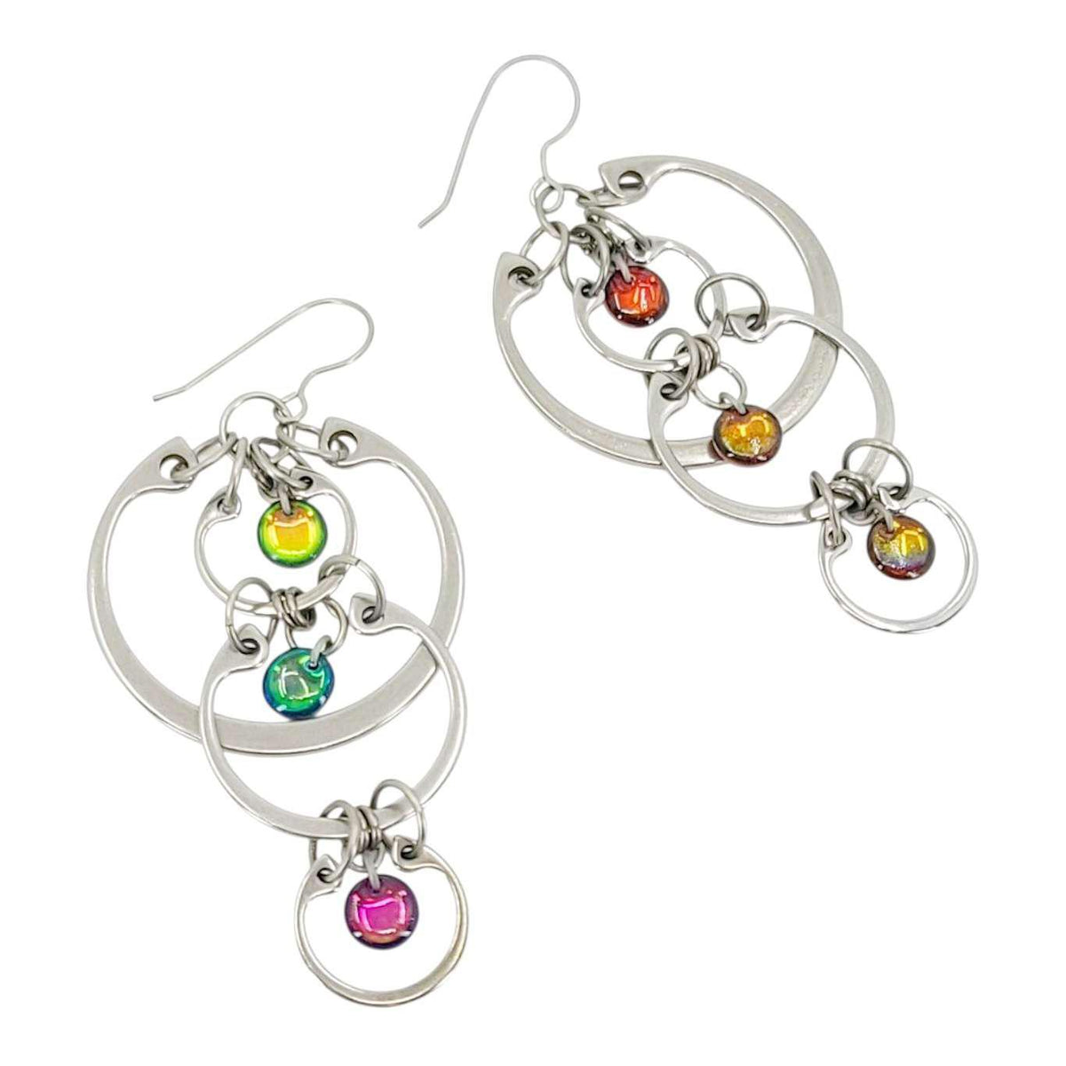 Earrings - Medium Rainbow Cascading Circles (Stainless Steel and Titanium) by Wraptillion