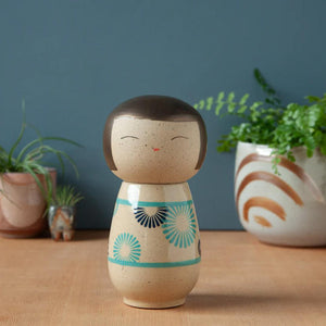 Kokeshi Jar - Kiku Chrysanthemum (Blue Floral) by Jennifer Fujimoto