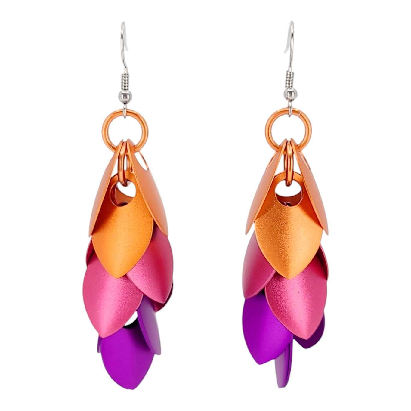 Earrings - Long Feather Cascade (Pink Sunrise) by Rebeca Mojica