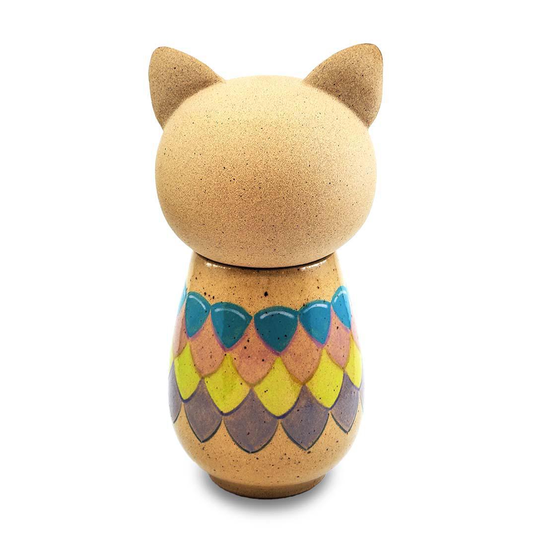 Kokeshi Jar - Small - Peaceful Kitty Cat (Colorful Scales) by Jennifer Fujimoto