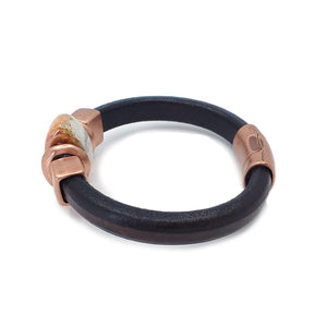 Bracelet - Midnight Sun in Black Leather with Copper and Ceramic by Diana Kauffman Designs