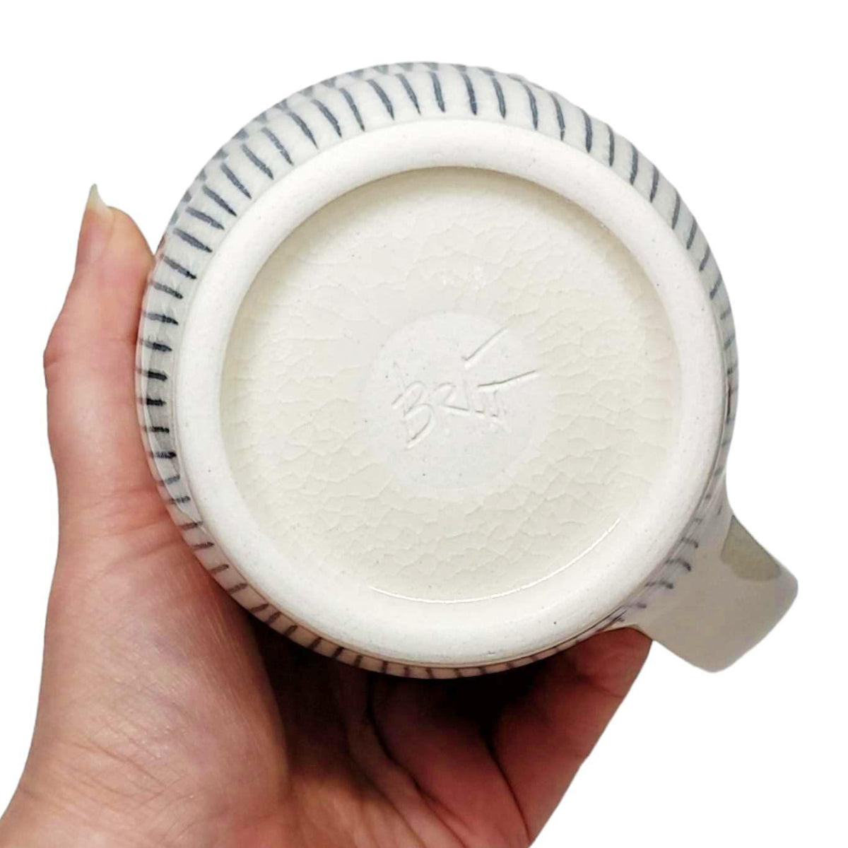 Mug - Large in Outward Linear and Short Pinstripe with Orange Accents by Britt Dietrich Ceramics