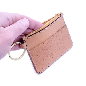 Wallet – Perforated Leather Coin Purse with Zipper (Black or Tan) by Woolly Made