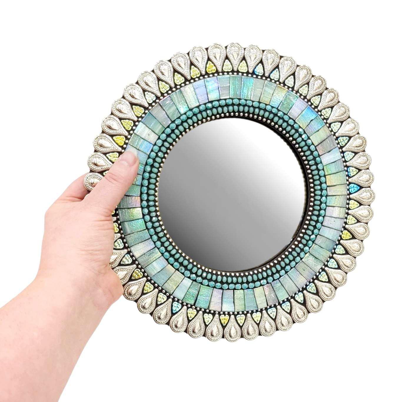 Mosaic Mirror - 10in Round in Seafoam Drop by Zetamari Mosaic Artworks
