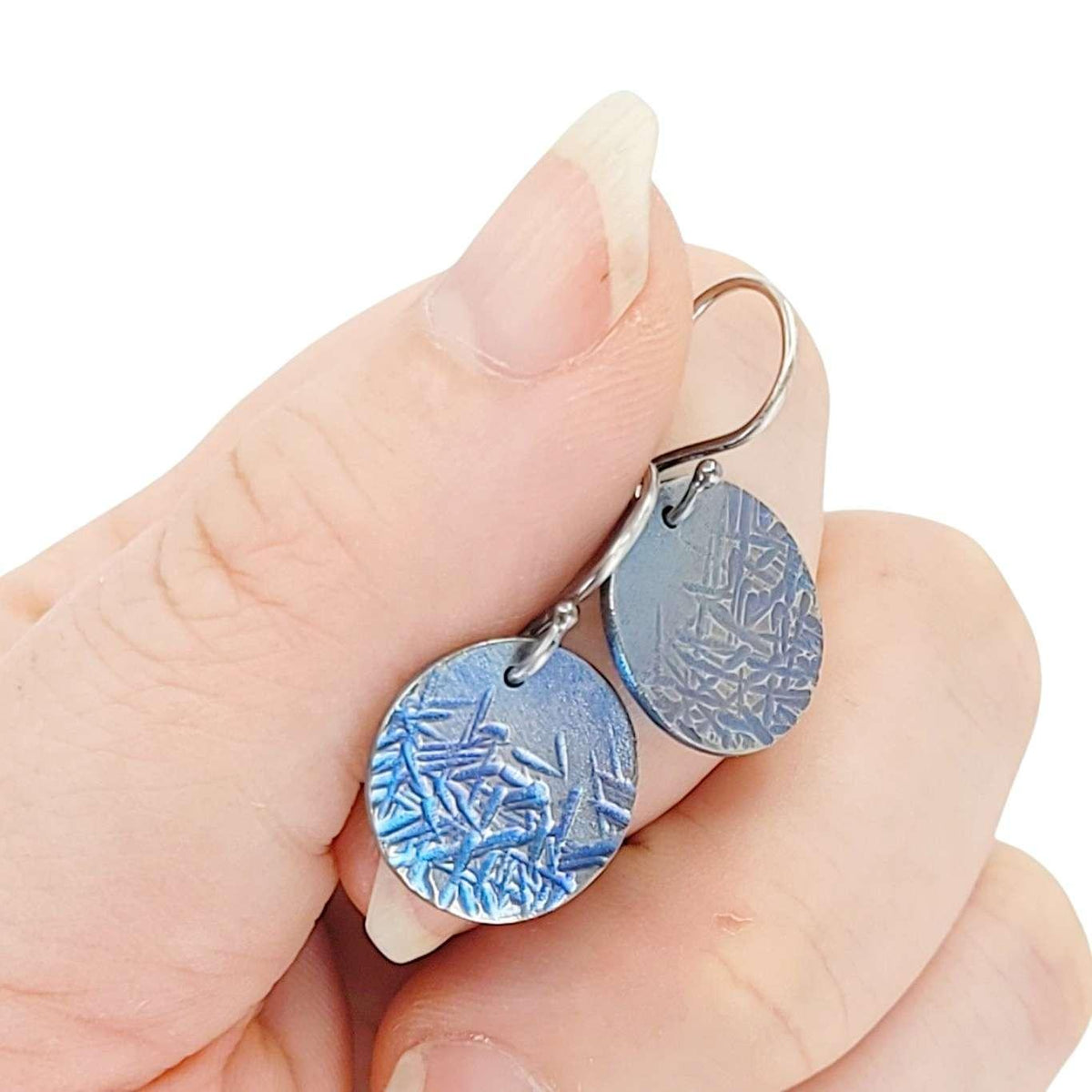 Earrings - Dangles - Round Striations (Titanium, Sterling Silver) by Taviametal