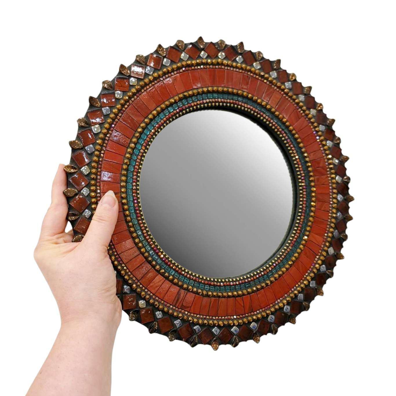Mosaic Mirror - 13in Round (Red) by Zetamari Mosaic Artworks