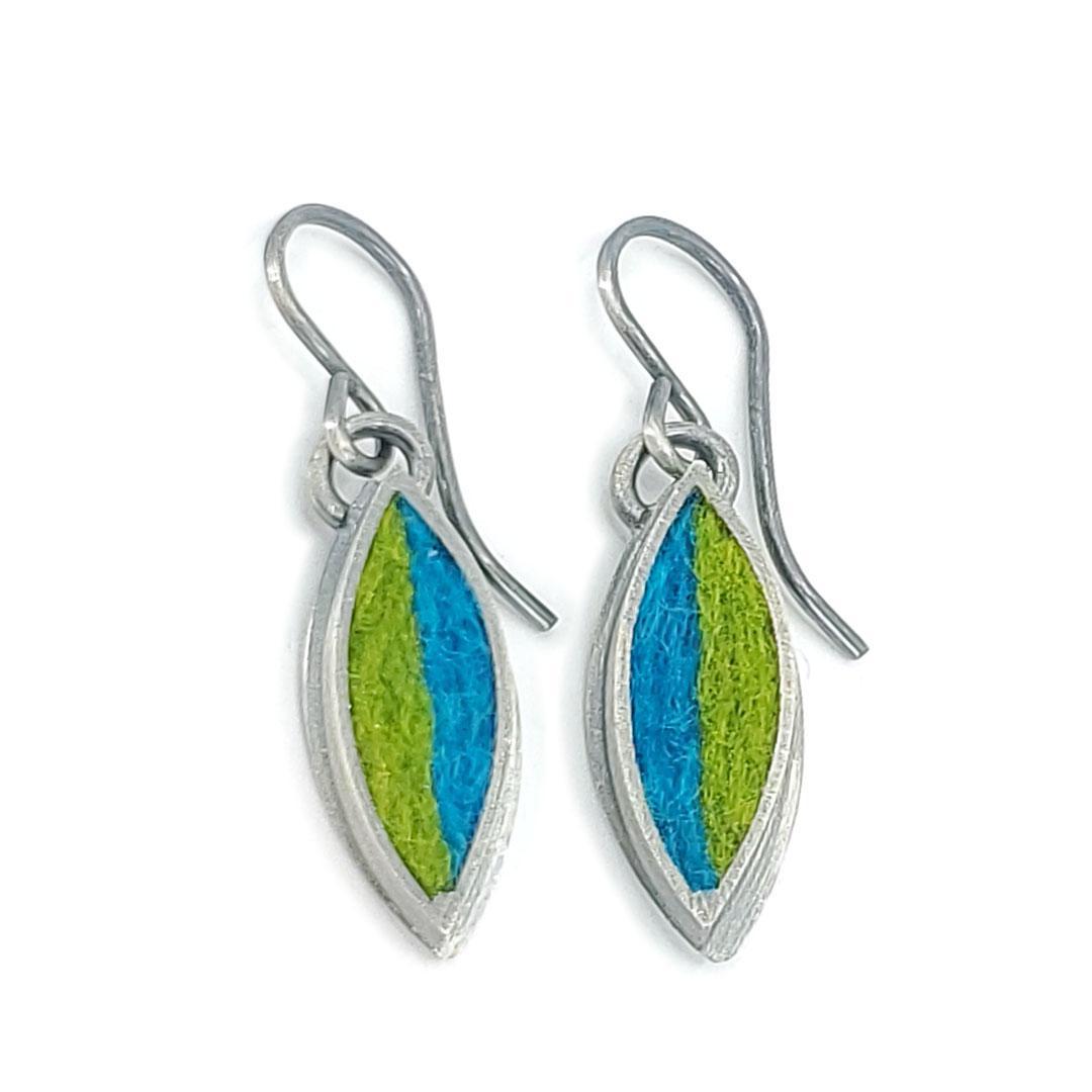 Earrings - Small Single Leaf Drops (Blue Green) by Michele A. Friedman