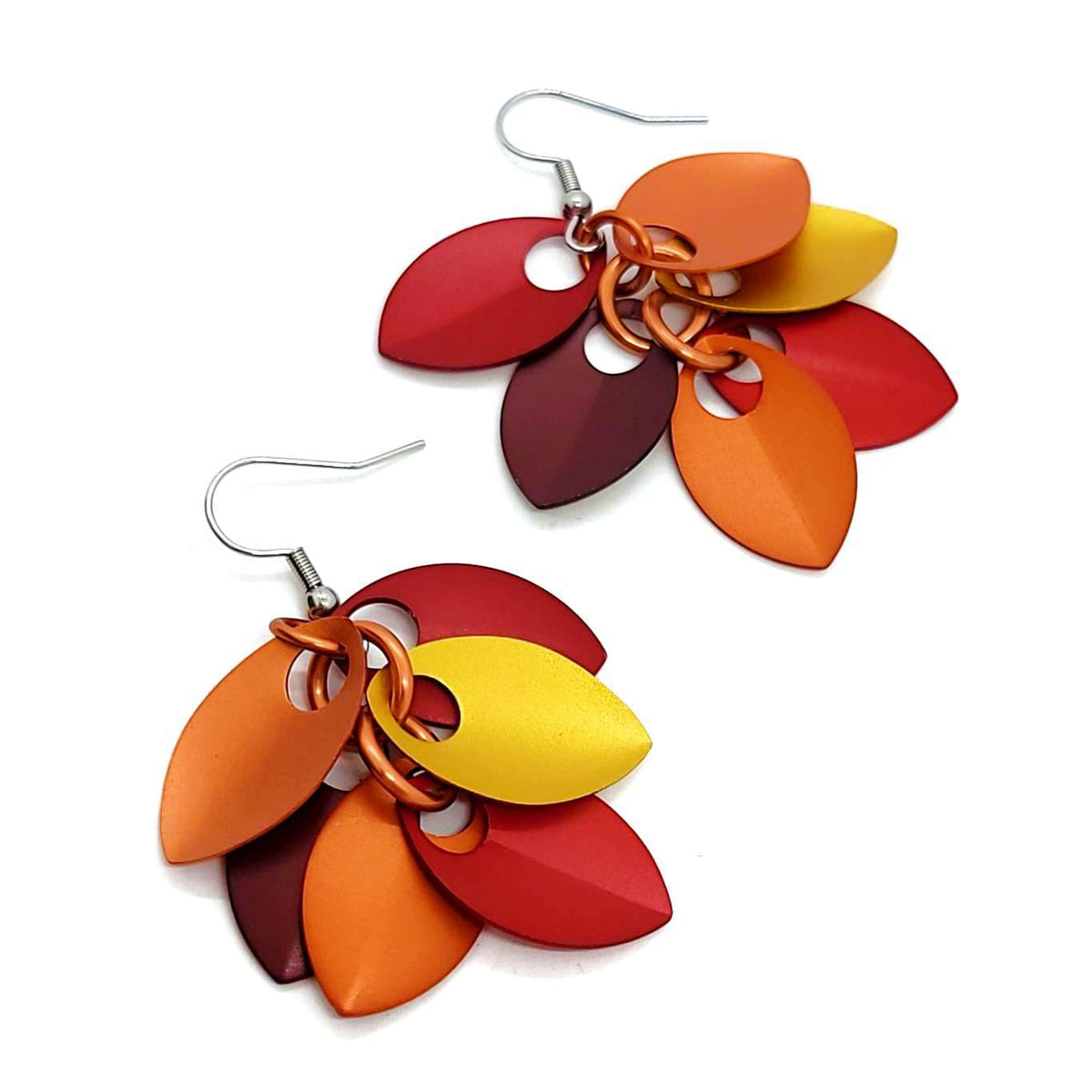Earrings - Short Leafy Cascade (Autumn Leaves) by Rebeca Mojica