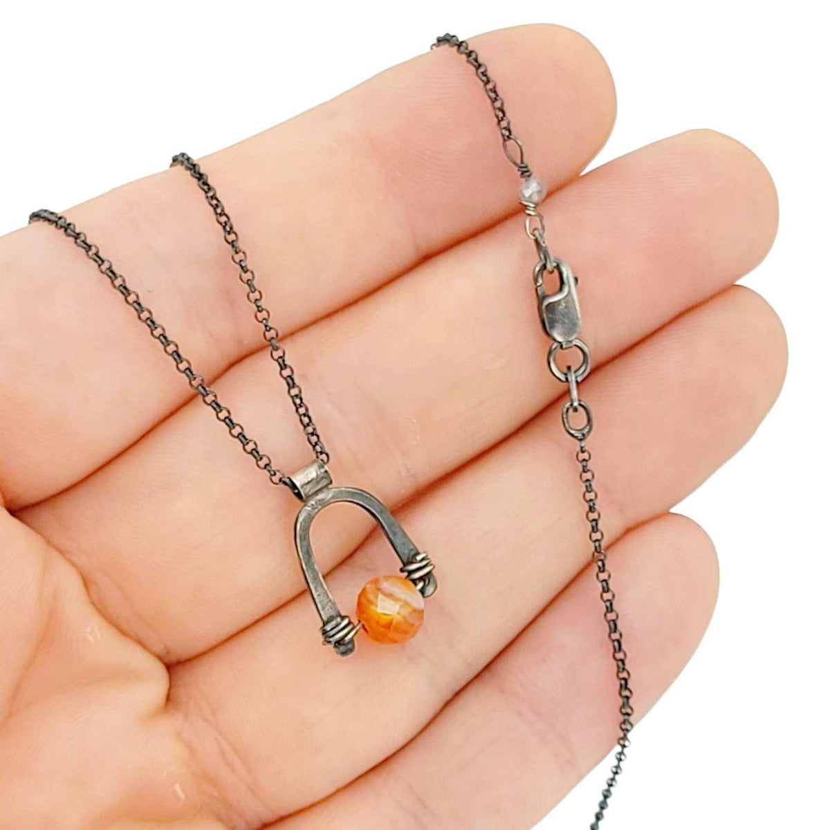 Necklace - Arc Pendant (Carnelian) by Three Flames Silverworks