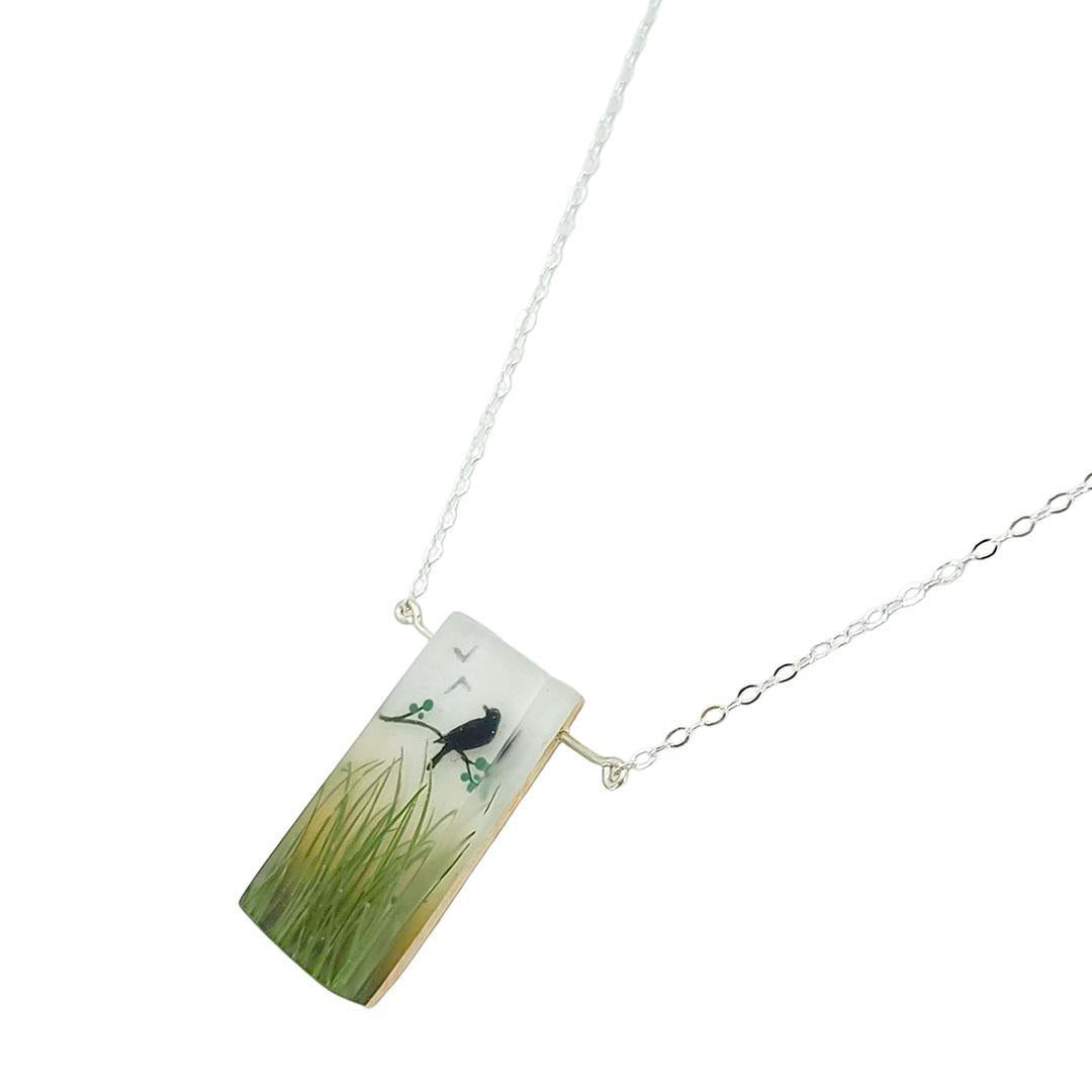 Necklace - Maybe Bird with Grass Blades by Fernworks