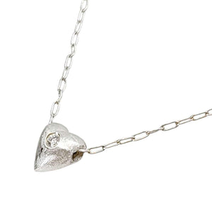 Necklace - Tiny Heart in Sterling Silver with Solitaire Diamond by Michelle Chang