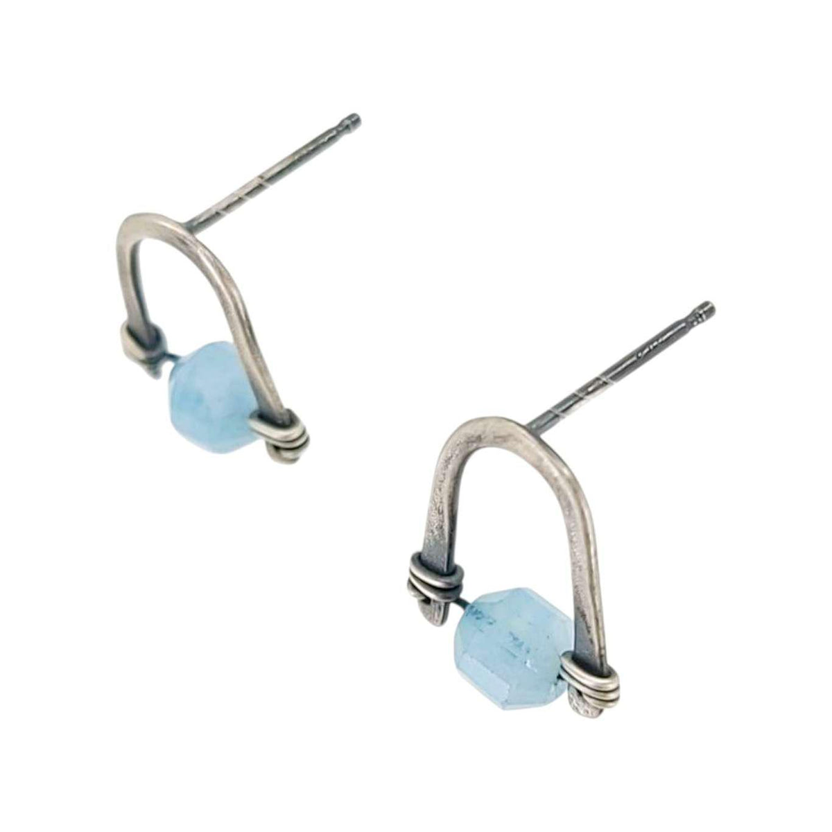 Earrings - Arc Studs (Aquamarine) by Three Flames Silverworks