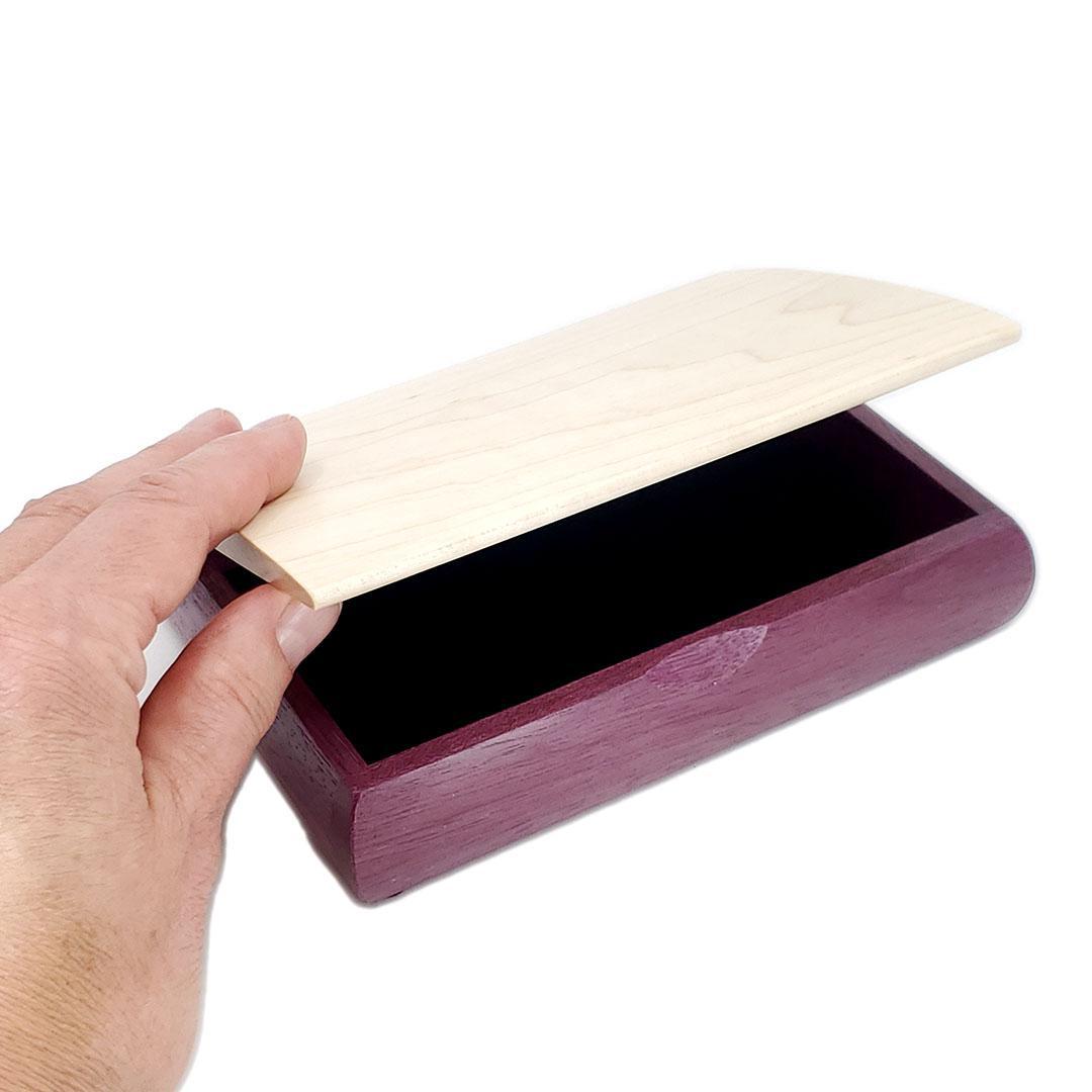 Jewelry Box - Small Tranquility Box (Purpleheart, Curly Maple) by Mikutowski Woodworking