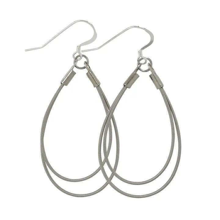 Earrings - Guitar String - Double Teardrops (Silver) by High Strung Studios