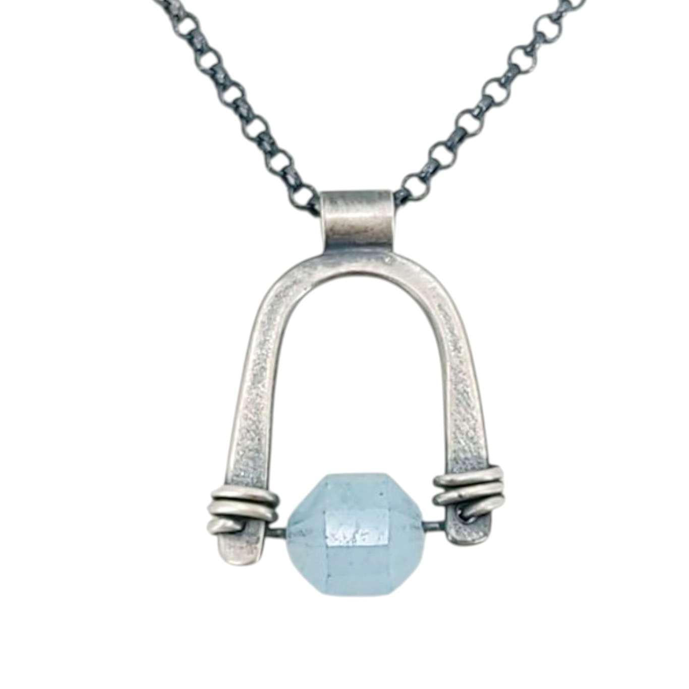 Necklace - Arc Pendant (Aquamarine) by Three Flames Silverworks