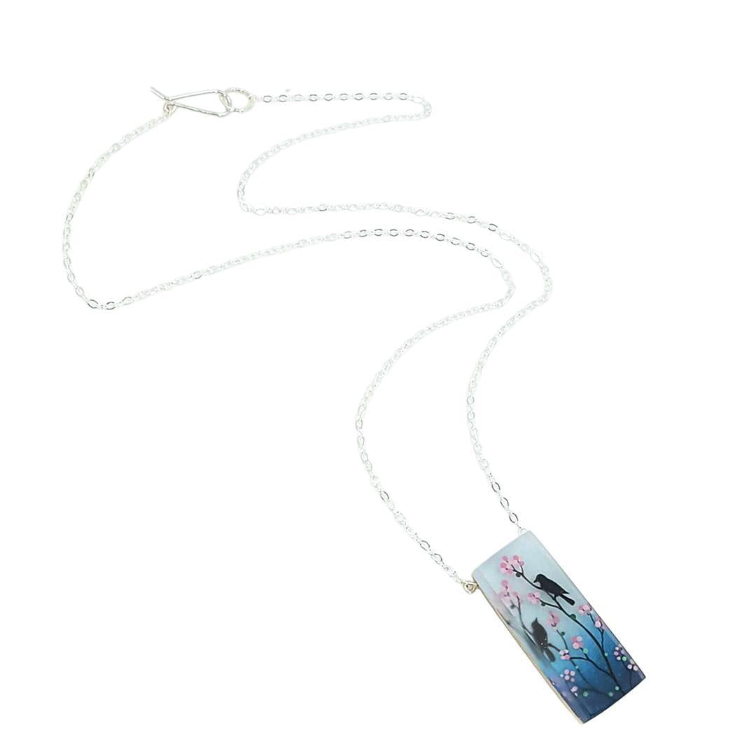 Necklace - Cherry Blossom Birds Tall by Fernworks
