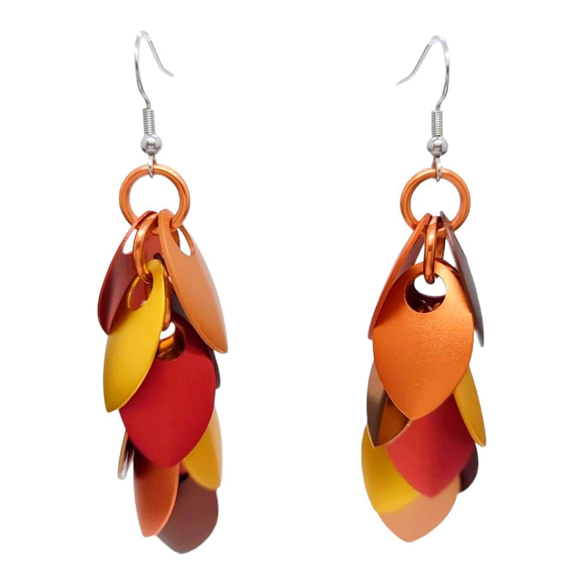 Earrings - Long Feather Cascade (Autumn Leaves) by Rebeca Mojica