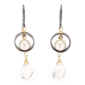 Earrings - Nestled Pearl Circles (Quartz Drop) by Calliope Jewelry