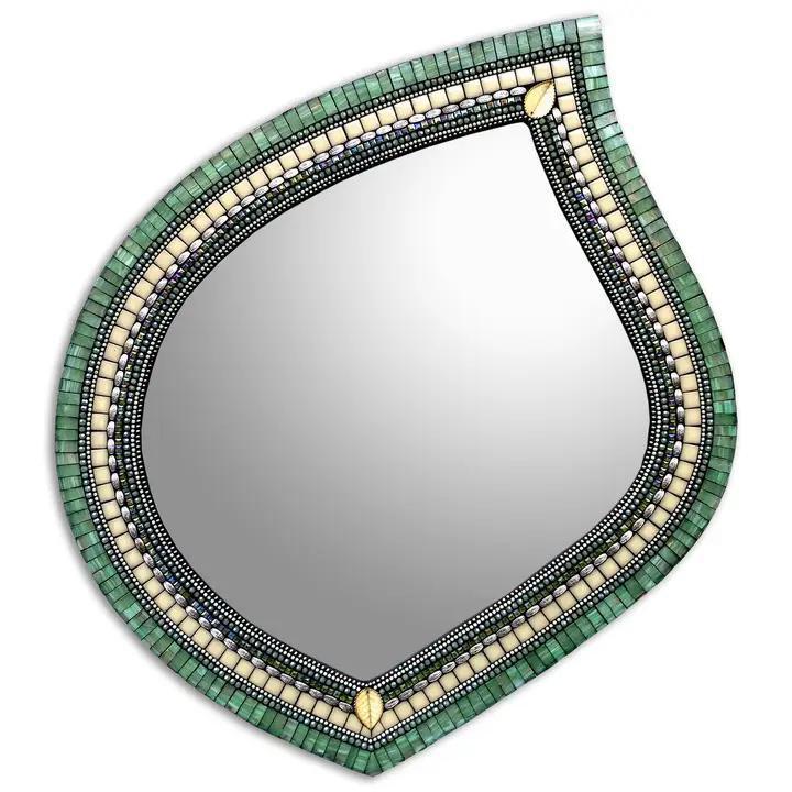 Mosaic Mirror - 22x24in Leaf in Jade Cream by Zetamari Mosaic Artworks