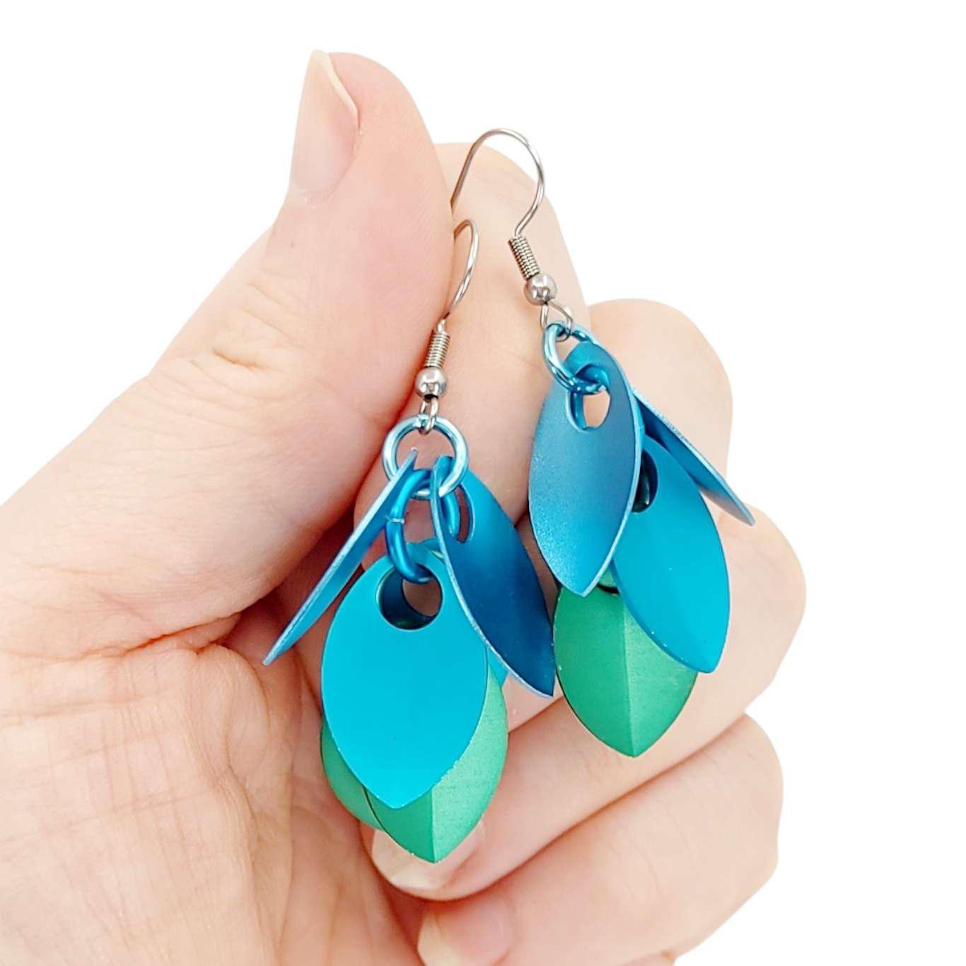 Earrings - Short Leafy Cascade (Winter Mint) by Rebeca Mojica