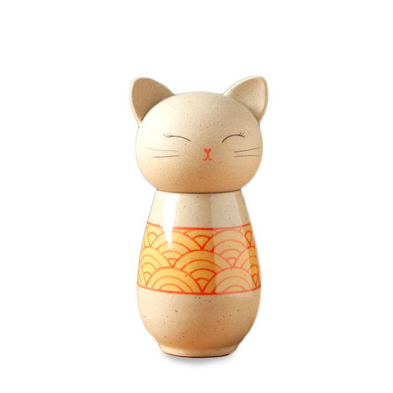 Kokeshi Kitty Jar - Citrus Wave (Yellow Orange) by Jennifer Fujimoto