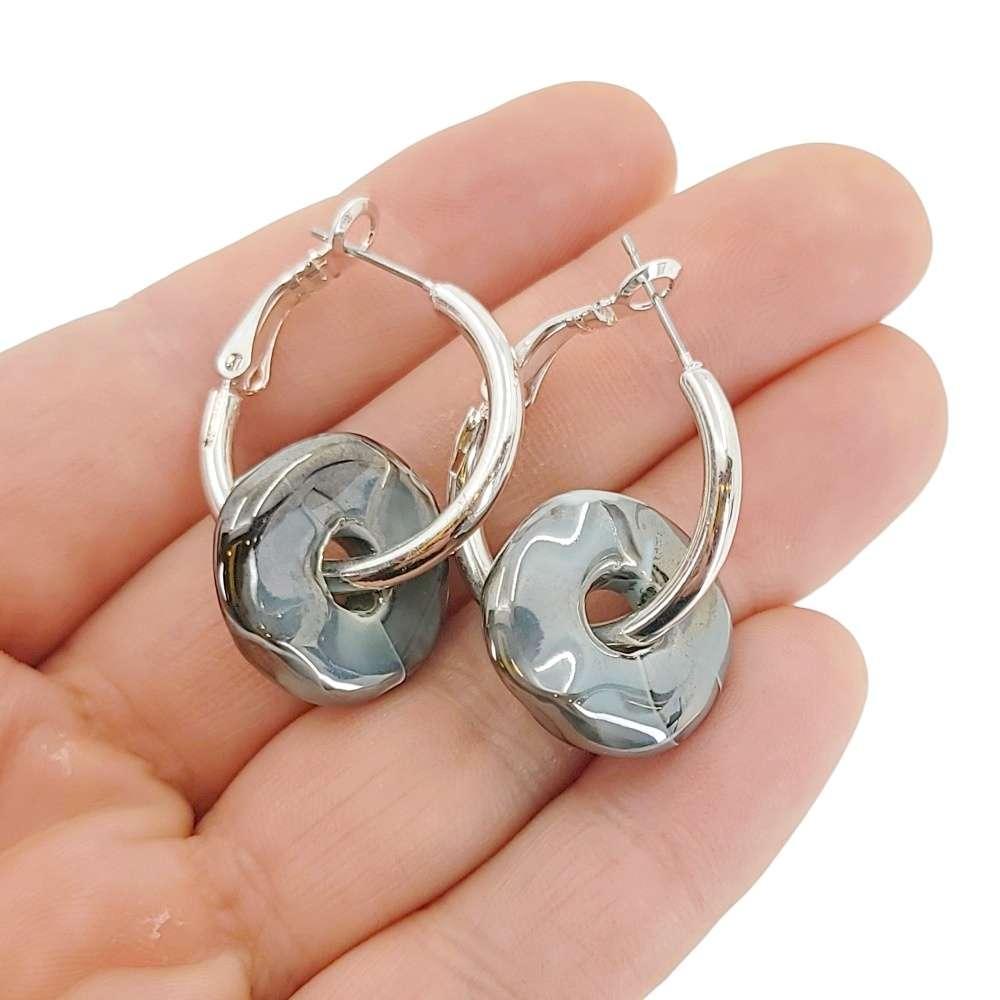 Earrings - Ceramic Ring Hoops (Black Sea) by Diana Kauffman