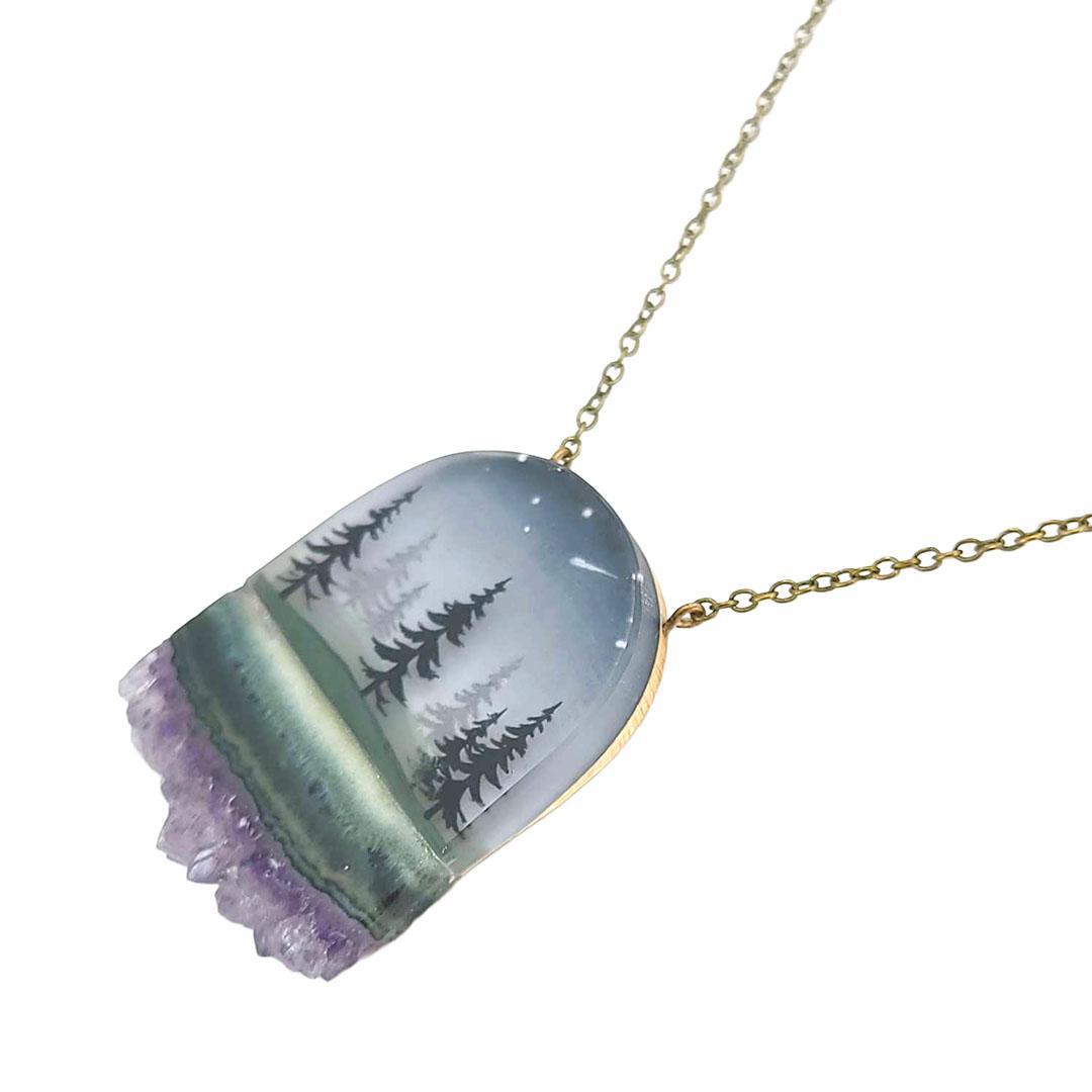 Necklace - Pines Crystal (Amethyst) by Fernworks