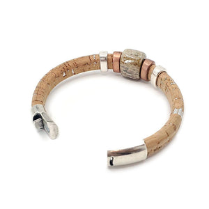 Bracelet - Surf and Sand in Cork over Silver Leather with Mixed Metals and Ceramic by Diana Kauffman Designs