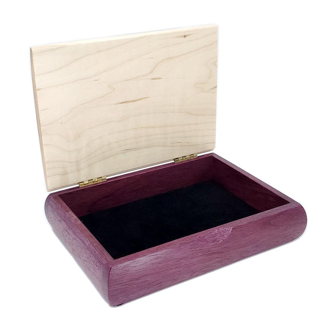 Jewelry Box - Small Tranquility Box (Purpleheart, Curly Maple) by Mikutowski Woodworking