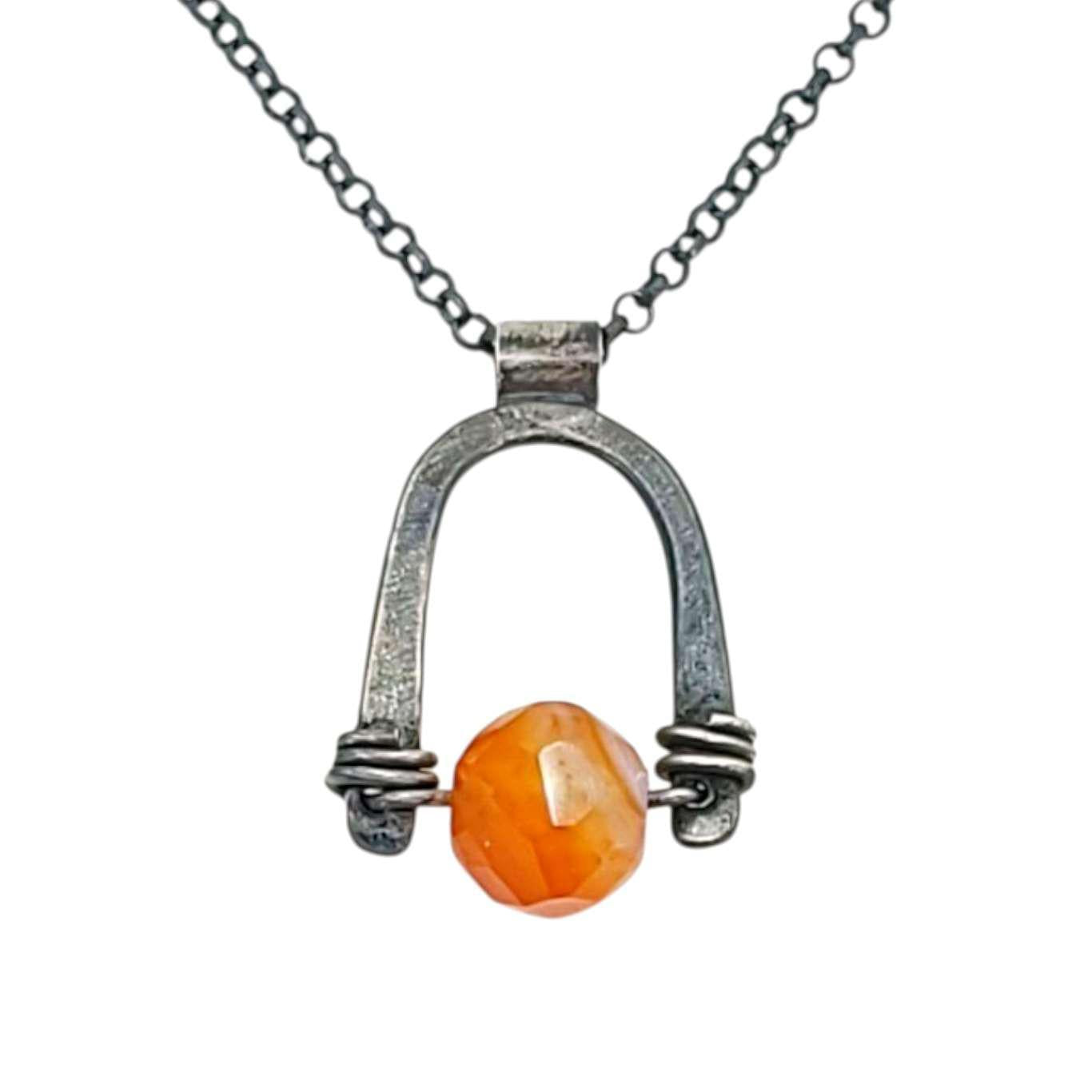 Necklace - Arc Pendant (Carnelian) by Three Flames Silverworks